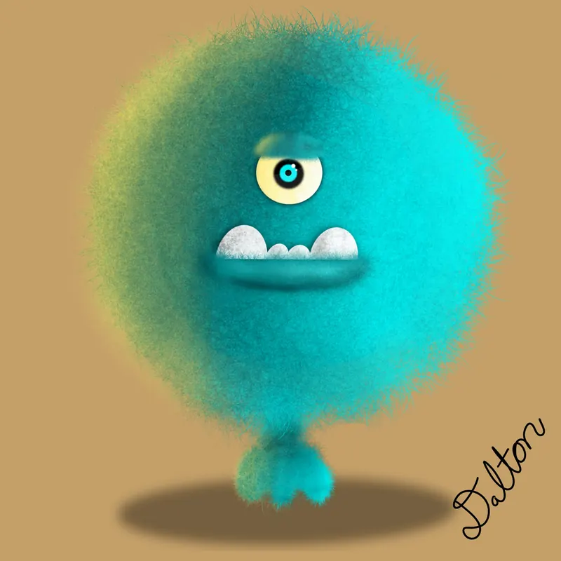 Fuzzy blue character illustration