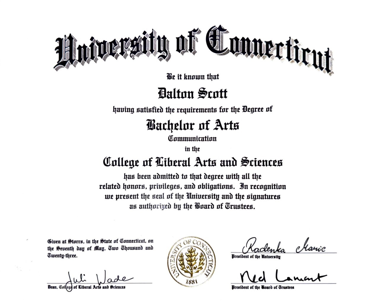 University of Connecticut bachelor degree