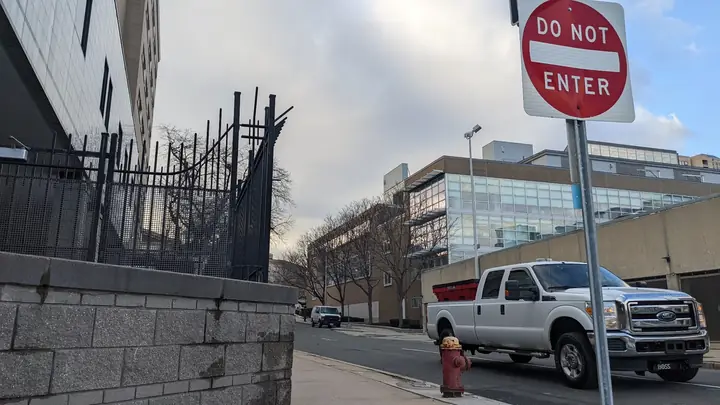 Urban street scene with a Do Not Enter sign